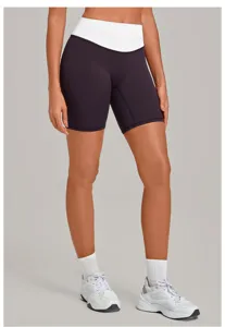Damen Fitness Sportshorts mit farblich abgesetztem hohem Bund, schnelltrocknende Laufhose.