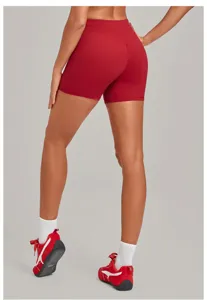 Red high-waisted yoga shorts for women, active fitness workout running and cycling.