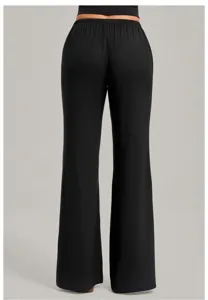 Women's black straight wide-leg yoga pants, loose casual athletic fitness trousers.