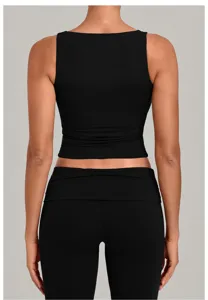Schwarzes ärmelloses Sporttanktop für Damen, schnelltrocknendes Yoga Fitness Oberteil.