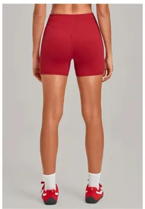 Detailed back view of high waisted crossover design yoga shorts with contour stitching.