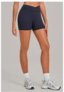 High-waist cross waistband yoga shorts, seamless activewear leggings for fitness running.