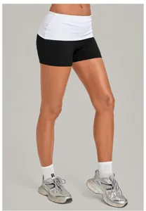 Fitness yoga shorts voor dames met omslagtaille, contrasterende sport hardloopbroek voor training.