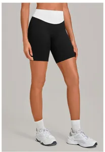 Damen Farbblock Fitness Shorts hohe Taille Bauchkontrolle Laufen schnelltrocknende Sport Hose