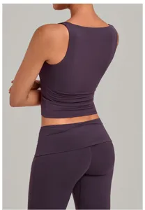 Damen doppellagiges Yoga Tanktop schnelltrocknend Sport Fitness Laufweste Detailansicht