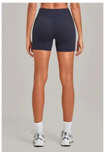 Detailed back view of high-waist crossover yoga shorts for women fitness and running.