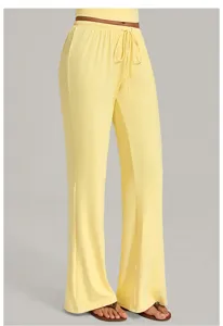 Women yellow straight leg yoga pants loose wide leg casual comfortable drawstring trousers.