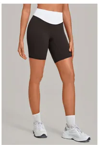 Damen High Waist Farbblock Yoga Shorts Fitness Sport Laufhosen Atmungsaktiv Kompression