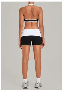 Rückenfreies Halter Yoga Set Damen zweiteilige Sportbekleidung kontrastierende Shorts