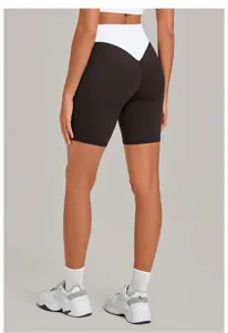 Kontrastfarbene High Waist Fitness Shorts Damen Sport Yoga Sporthose Ansicht von hinten Detail