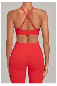 Women red sports bra and yoga leggings set activewear cross back fitness gym outfit