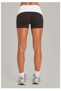 Dames yoga shorts met hoge omslag taille, contrasterende sport fitness hardloopbroek.