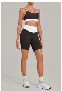 Damen Fitness Yoga Sportbekleidung Set Sport-BH und High-Waist Shorts Trainingsanzug