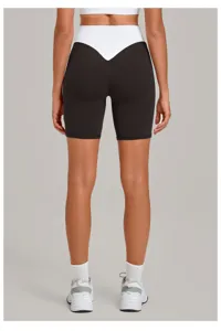 Damen High Waist Kontrast Farbe Yoga Fitness Shorts atmungsaktiv schnelltrocknend Sport Hose