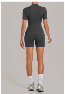 Mono de yoga de manga corta para mujer mono deportivo de fitness gris oscuro nuevo.