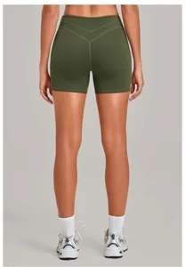Women high waist cross waistband yoga shorts athletic fitness workout activewear green 9721
