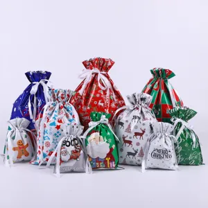 Weihnachtsgeschenkbeutel Alufolie Kordelzug Süßigkeiten Aufbewahrung Tasche Set neu