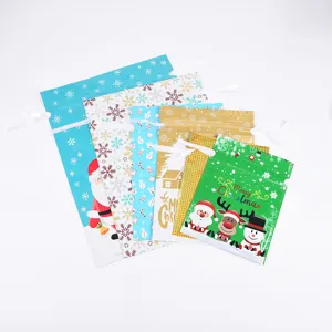 Weihnachten Aluminiumfolie Kordelzug Geschenktüten Set, festliche Party Beutel Dekoration.