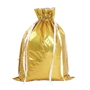 Goldene holografische Kordelzug Geschenktüte Weihnachtsverpackung Beutel für Partygeschenke.