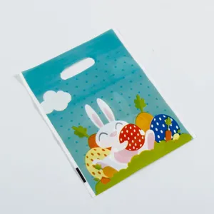 Ostergeschenk Plastiktüte mit süßem Hasen und bunten Eiern Design, ideal für Party Süßigkeiten.