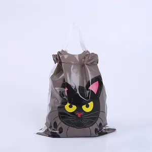 Halloween schwarze Katze Plastik Geschenktüte Detail, niedliches Cartoon Süßigkeiten Etui.