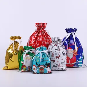 Weihnachtsgeschenktüten Set Alufolie Kordelzug Süßigkeiten Verpackung für Feier Deko