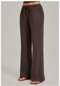 Women's solid color loose drawstring wide leg yoga pants, comfortable casual trousers.
