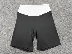 Damen High Waist Kontrastfarbe Fitness Shorts atmungsaktiv schnelltrocknend Sportbekleidung