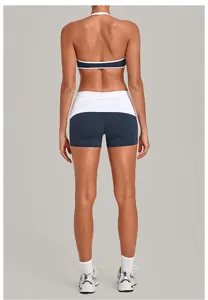 Halter Yoga Set Kontrastfarbe Sportbekleidung zweiteiliges Fitness Outfit Workout Bekleidung
