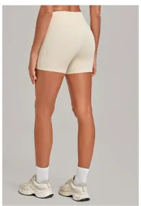 High-waist naked-feel yoga shorts for women, cross-waist gym fitness running activewear.