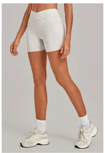 High waist cross waistband yoga shorts nude feel activewear fitness running workout apparel