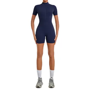 Mameluco de Yoga de Manga Corta para Mujer Ajustado Cepillado Deportivo Top And Bottom Ropa Deportiva Fitness Gym Romper