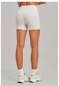 High-waist yoga shorts back detail, nude-feel breathable fabric, cross waistband design.