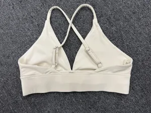 Adjustable cross-back sports bra for women, brushed quick-dry fitness and yoga top.