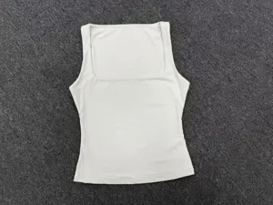 Weißes ärmelloses Damen Yoga Tanktop mit quadratischem Ausschnitt Fitness Laufshirt schnell