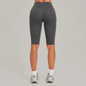 Damen Hohe Taille Bauchkontrolle Sport Shorts Nylon Elastan Schlanke Passform Po-Lifting Gestrickt Gym Yoga Laufen Bottom