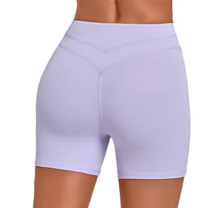 Women High Waist Cross Waist Yoga Shorts Naked Feel Tight Sports Shorts For Running Cycling Fitness Nylon Spandex Gym Bottoms