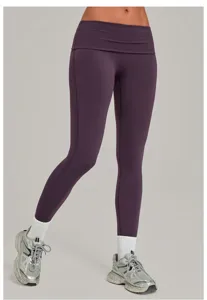 Dames sport yoga legging met hoge omgeslagen taille, sneldrogende fitness broek voor sport.