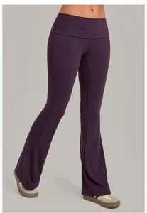 Pantalon de yoga taille haute à revers, leggings évasés séchage rapide confort.