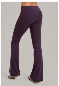 Pantalon de yoga evase taille haute avec ceinture rabattue pour femme, violet fonce detail