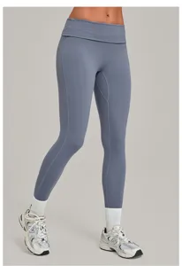 Hoge taille omslag fitness yoga broek, sneldrogende sportlegging voor dames detail.