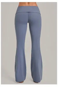 Pantalon de yoga evase taille haute rabattue sechage rapide sport fitness vue arriere