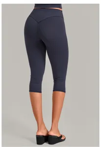 Women grey yoga capri pants high waist butt lifting workout leggings for fitness running