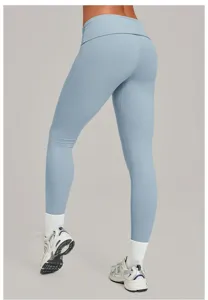 Lichtblauwe yoga legging met omslag taille voor dames sneldrogende sport fitness broek