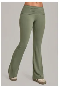 Pantalon yoga taille haute evase sport fitness sechage rapide vert olive fashion