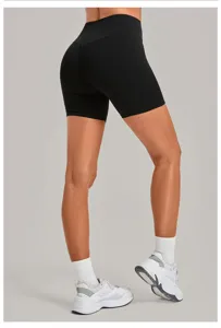 Pantaloncini da yoga a vita alta da donna pantaloncini sportivi fitness corsa traspirante