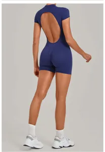 Backless yoga jumpsuit for women, sleeveless fitness activewear, tight butt lifting bodysuit.