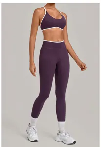 Purple yoga set sports bra high waist leggings gym workout activewear fitness 2552