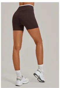 Contrast trim yoga shorts for women, breathable fitness activewear, quick dry running tights.