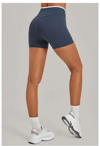 High waist contrast piping nude feel yoga shorts active quick dry running fitness gym shorts